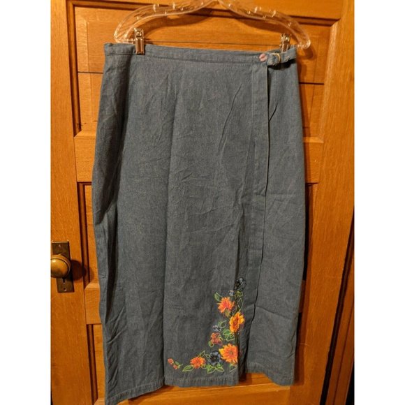 Napa Valley Denim Skirt Size 14 Blue Jean Modest Womens Faux Wrap - Picture 1 of 7